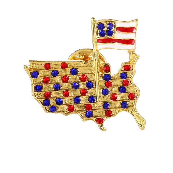 Broche patriótico con bandera estadounidense y águila de diamantes de imitación