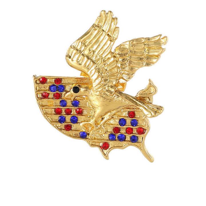 Broche patriótico con bandera estadounidense y águila de diamantes de imitación