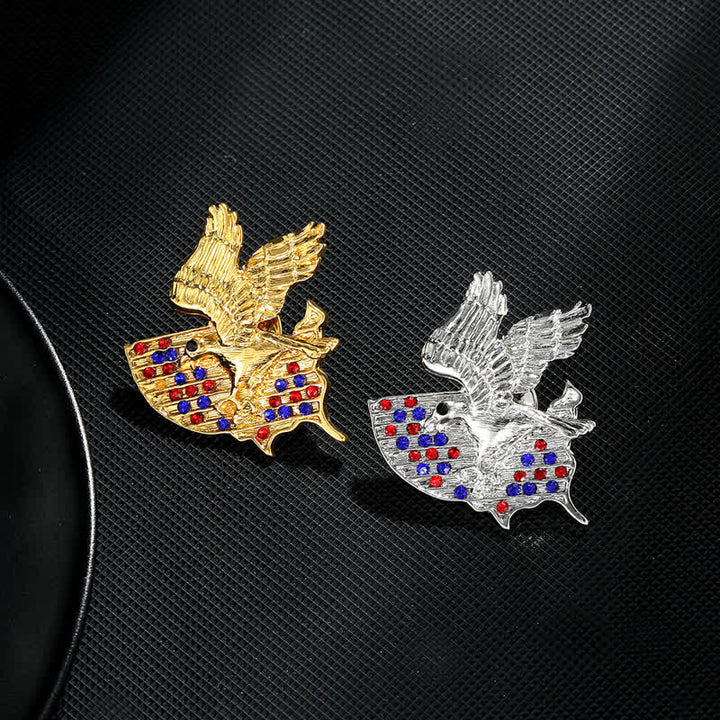 Broche patriótico con bandera estadounidense y águila de diamantes de imitación