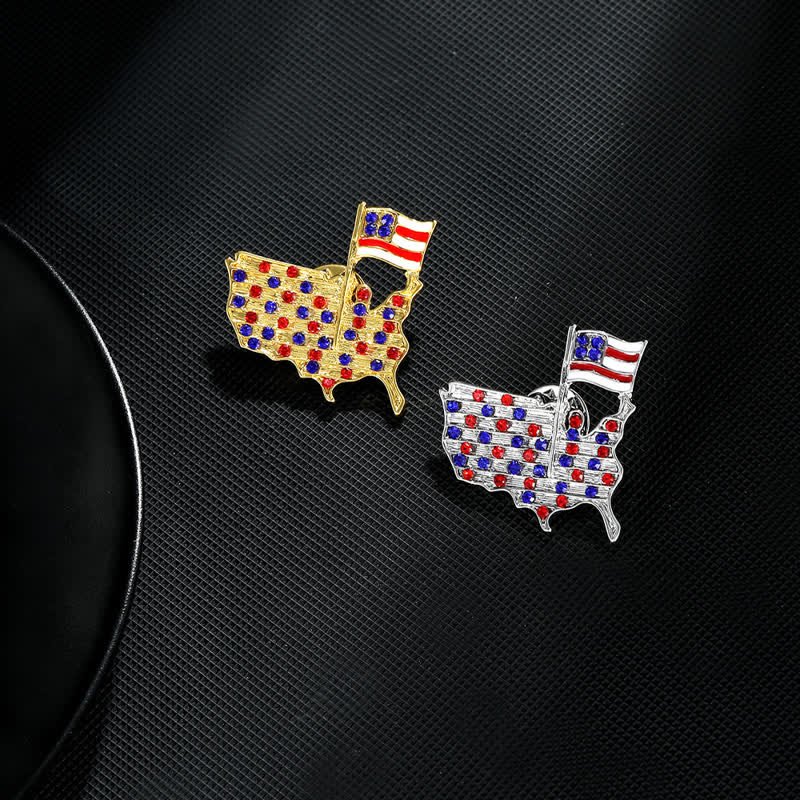 Broche patriótico con bandera estadounidense y águila de diamantes de imitación