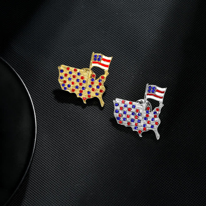 Broche patriótico con bandera estadounidense y águila de diamantes de imitación
