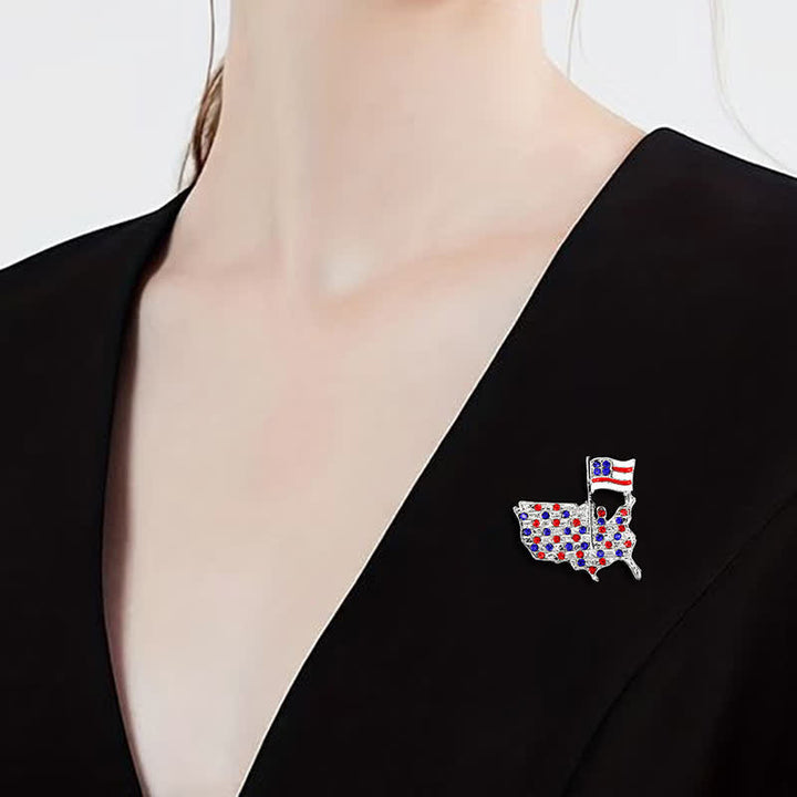 Broche patriótico con bandera estadounidense y águila de diamantes de imitación