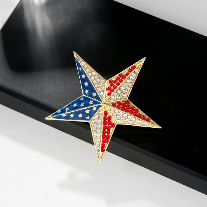 Broche patriótico con bandera estadounidense y estrellas rojas, blancas y azules