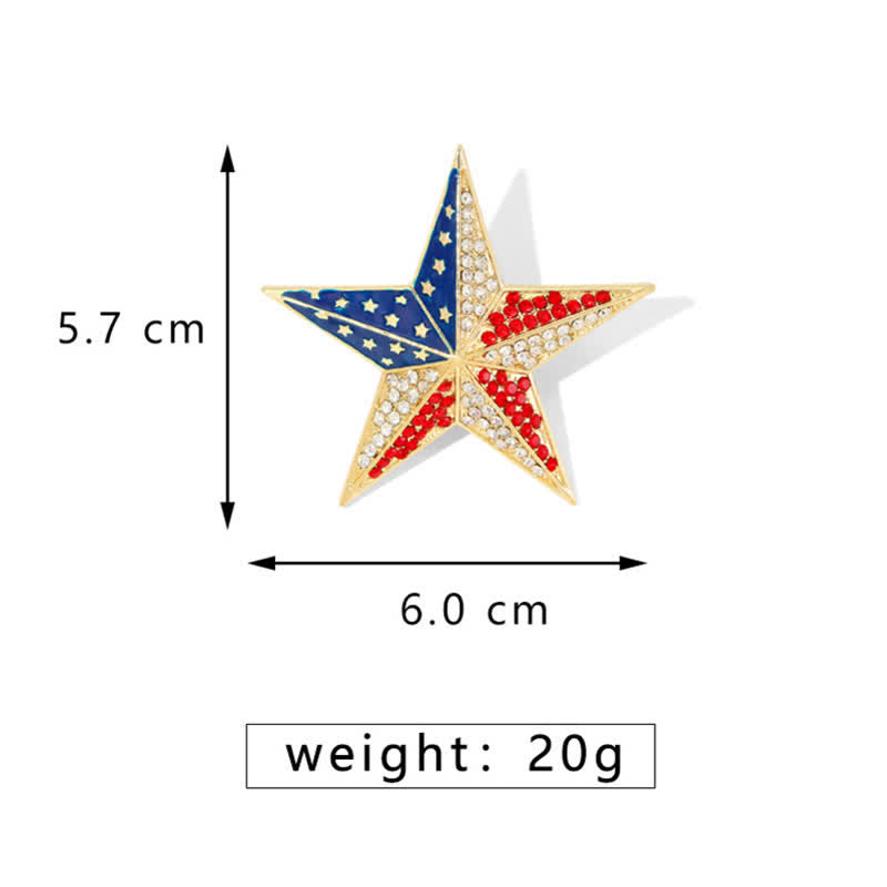 Broche patriótico con bandera estadounidense y estrellas rojas, blancas y azules