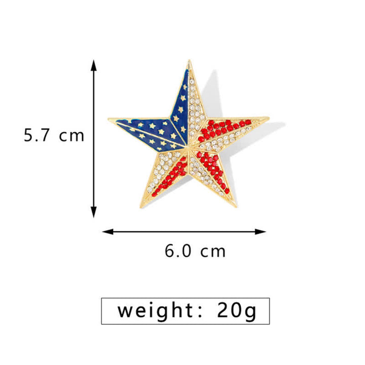 Broche patriótico con bandera estadounidense y estrellas rojas, blancas y azules