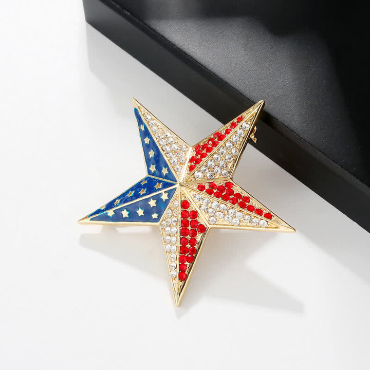 Broche patriótico con bandera estadounidense y estrellas rojas, blancas y azules