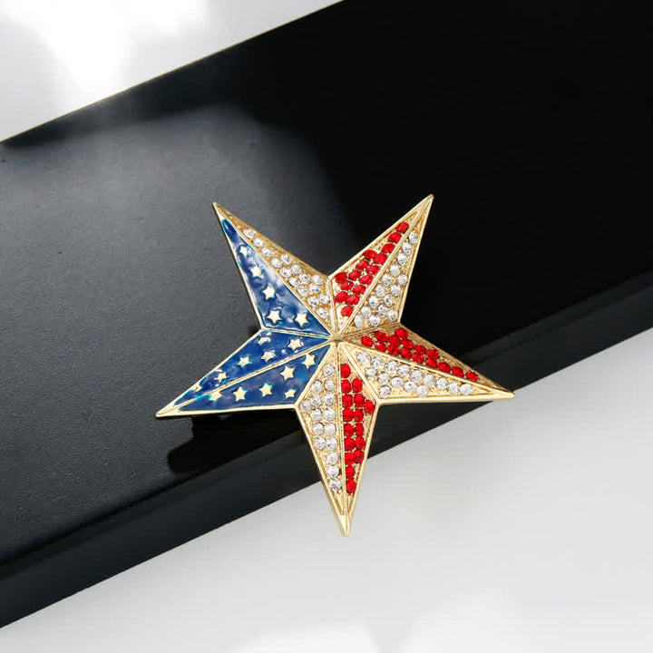Broche patriótico con bandera estadounidense y estrellas rojas, blancas y azules