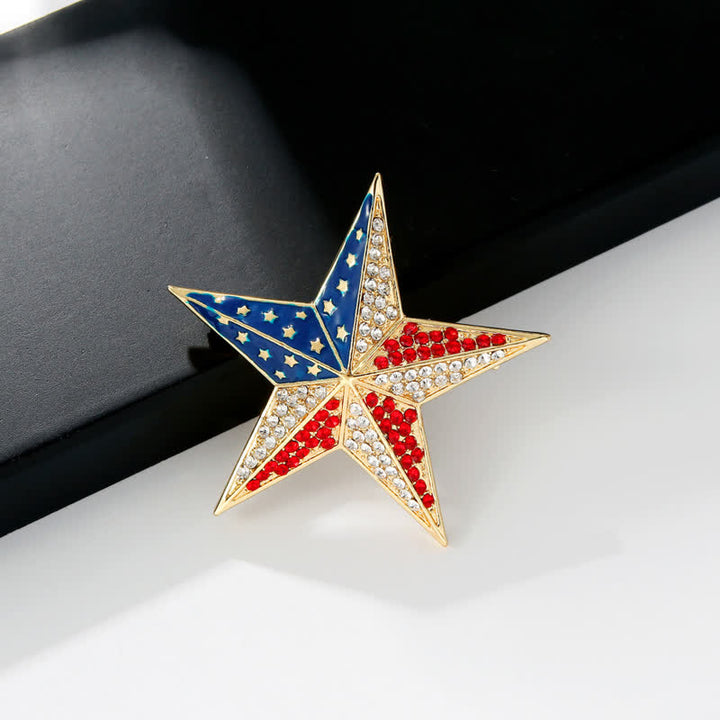 Broche patriótico con bandera estadounidense y estrellas rojas, blancas y azules