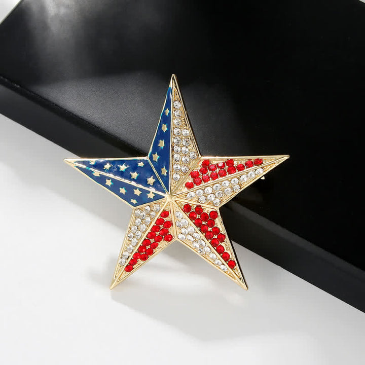 Broche patriótico con bandera estadounidense y estrellas rojas, blancas y azules