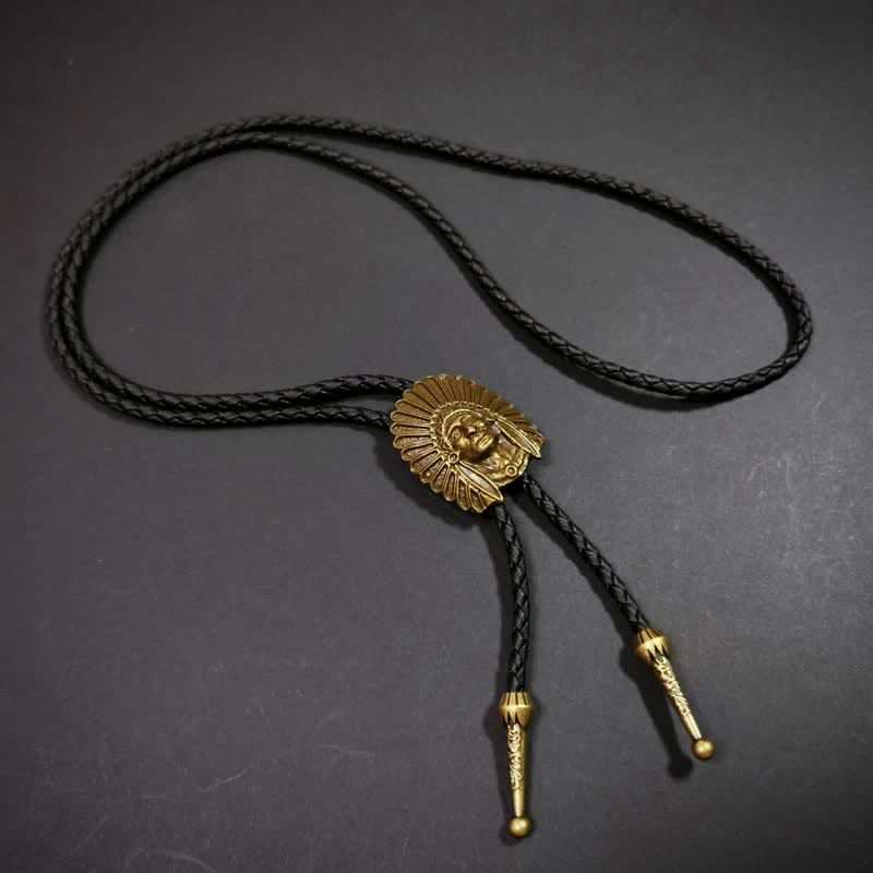 Corbata bolo con diseño indio retro de bronce antiguo occidental