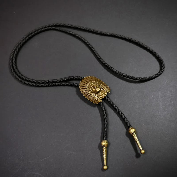 Corbata bolo con diseño indio retro de bronce antiguo occidental