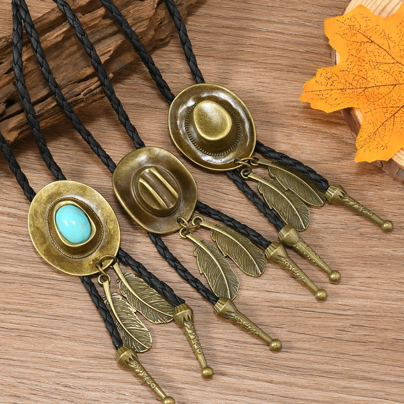 Corbata de bolo con colgante en forma de sombrero de vaquero de bronce vintage - image 0