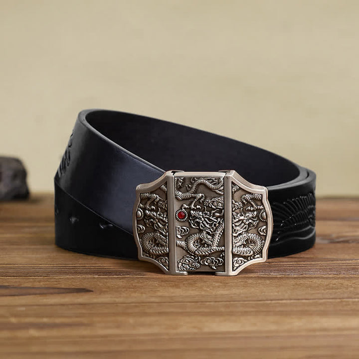 Cinturón de cuero con diseño de dragón plateado antiguo para hombre con encendedor oculto