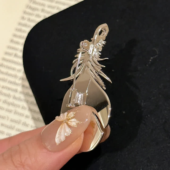 Broche con colgante de pluma y diamantes de imitación brillantes para mujer