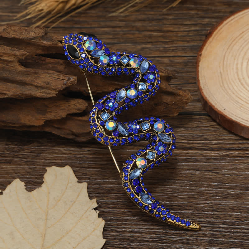Broche de diamantes de imitación de cristal brillante con forma de serpiente salvaje