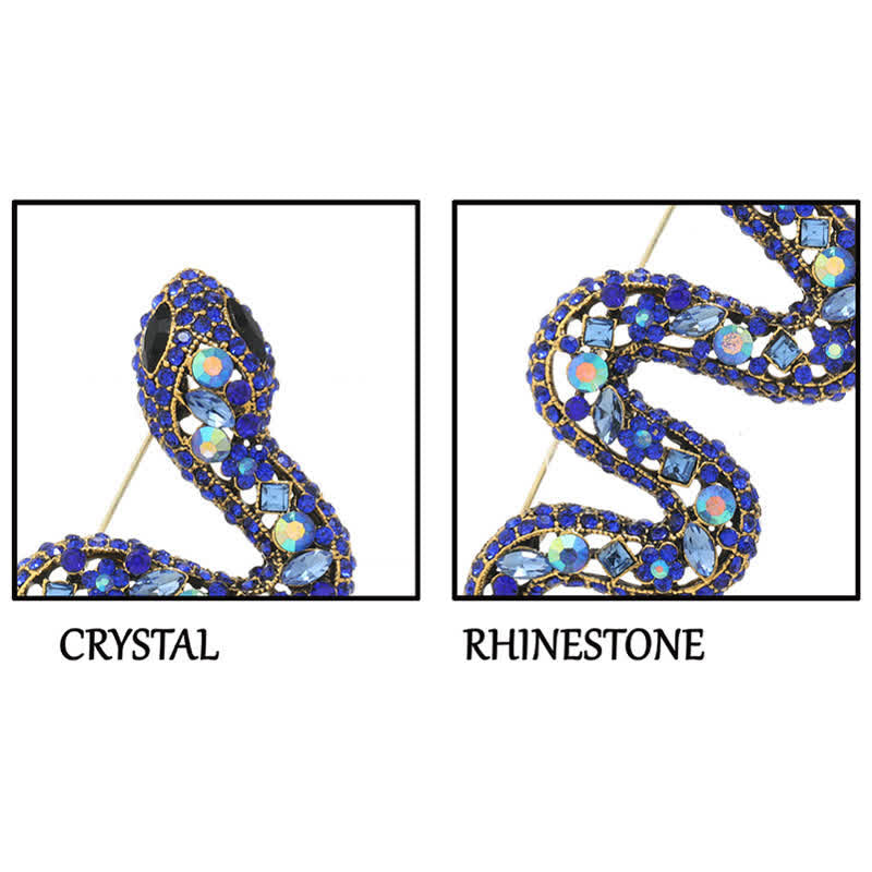 Broche de diamantes de imitación de cristal brillante con forma de serpiente salvaje