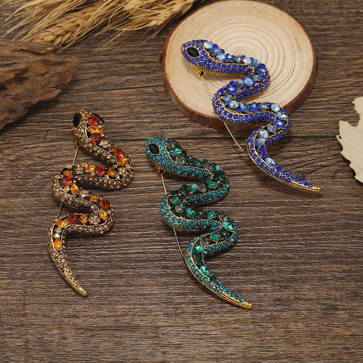 Broche de diamantes de imitación de cristal brillante con forma de serpiente salvaje