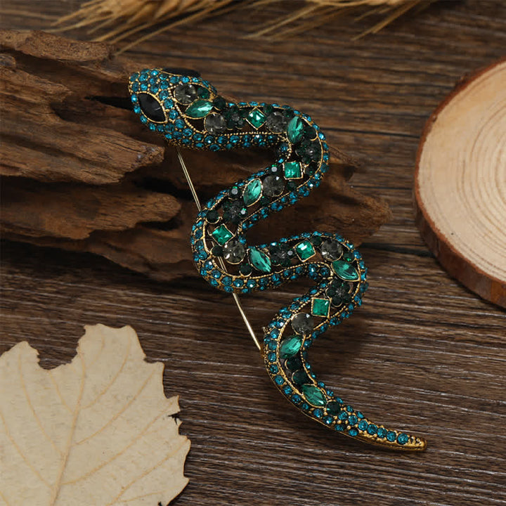 Broche de diamantes de imitación de cristal brillante con forma de serpiente salvaje