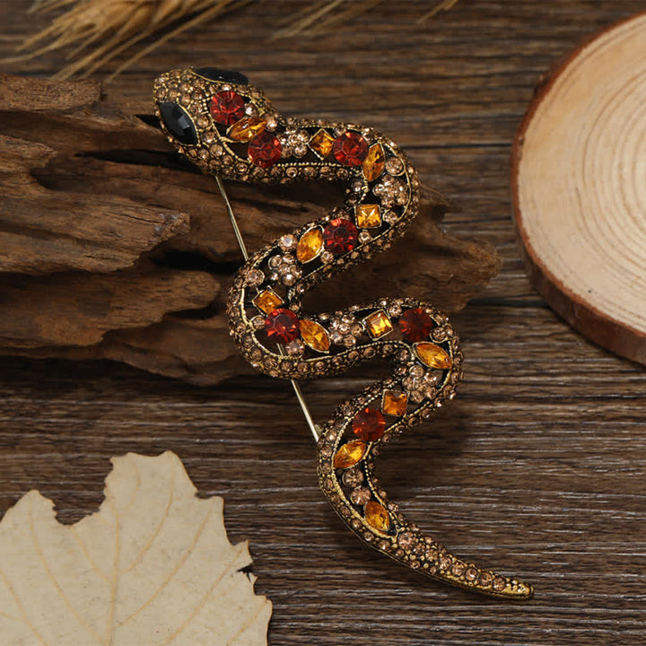 Broche de diamantes de imitación de cristal brillante con forma de serpiente salvaje