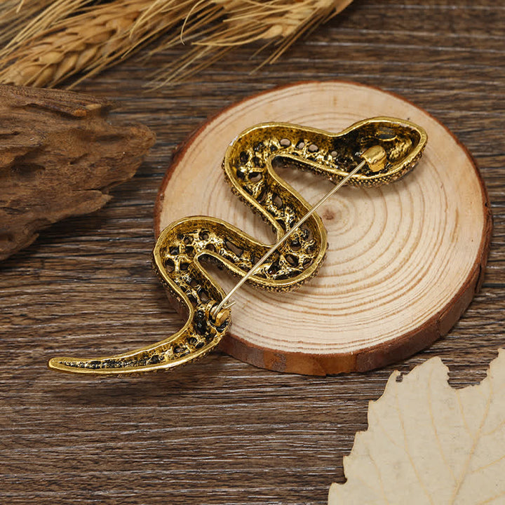 Broche de diamantes de imitación de cristal brillante con forma de serpiente salvaje
