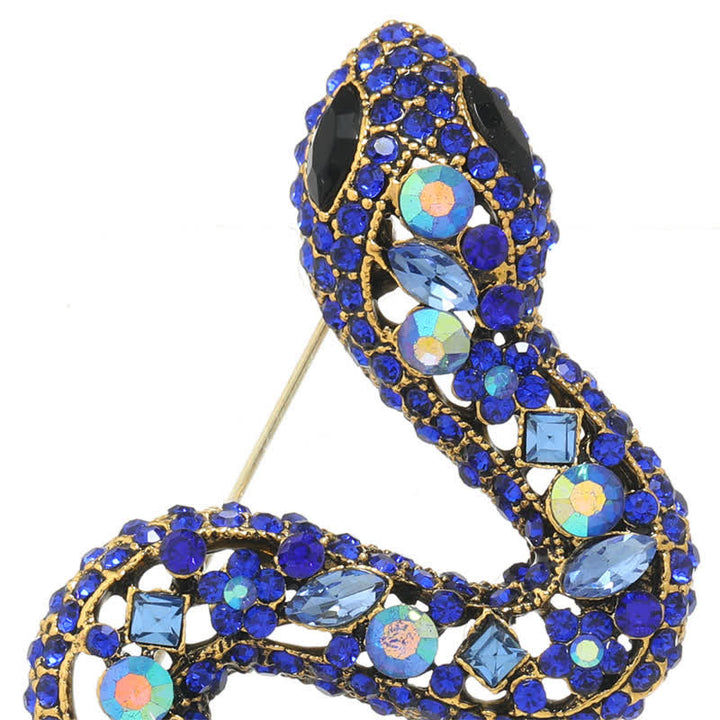 Broche de diamantes de imitación de cristal brillante con forma de serpiente salvaje