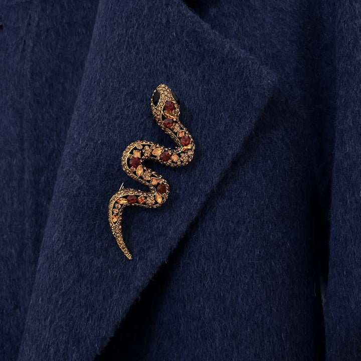 Broche de diamantes de imitación de cristal brillante con forma de serpiente salvaje