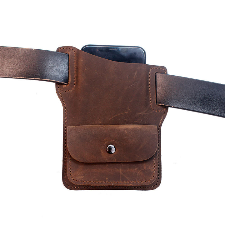 Bolso de cuero genuino para teléfono móvil con cinturón para colgar en la cintura
