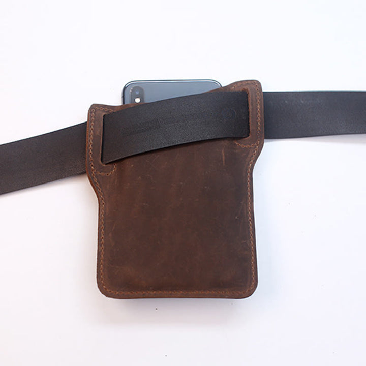 Bolso de cuero genuino para teléfono móvil con cinturón para colgar en la cintura