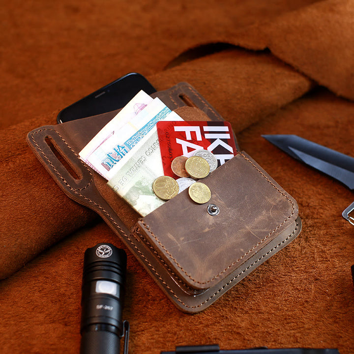 Bolso de cuero genuino para teléfono móvil con cinturón para colgar en la cintura