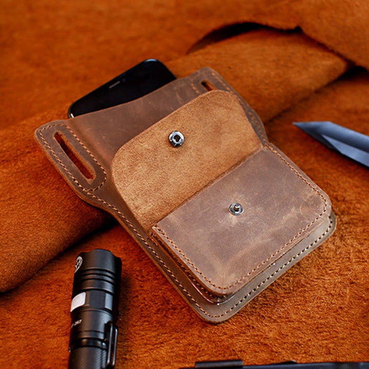 Bolso de cuero genuino para teléfono móvil con cinturón para colgar en la cintura