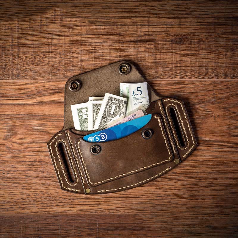 Cartera con tarjetero compacto de cuero para colgar en la cintura