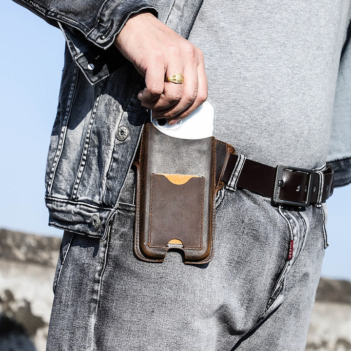 Funda de cuero para teléfono móvil versátil para colgar en la cintura