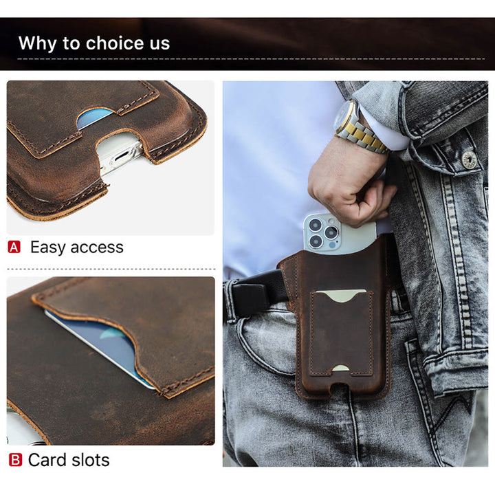 Funda de cuero para teléfono móvil versátil para colgar en la cintura