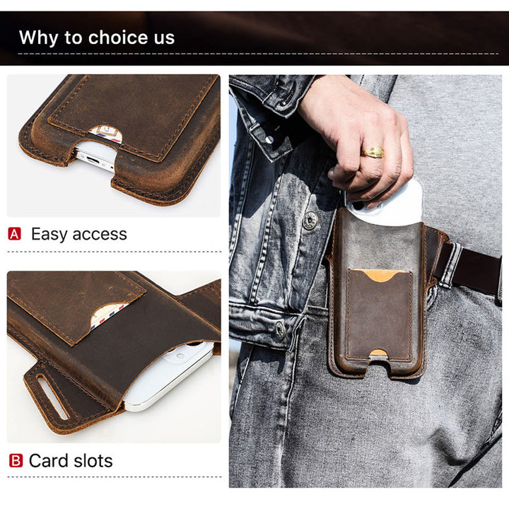 Funda de cuero para teléfono móvil versátil para colgar en la cintura