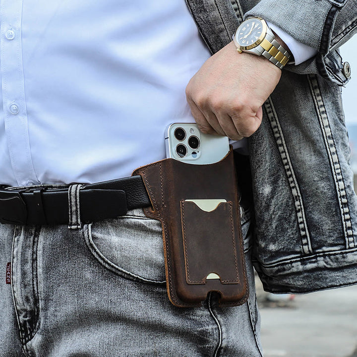 Funda de cuero para teléfono móvil versátil para colgar en la cintura
