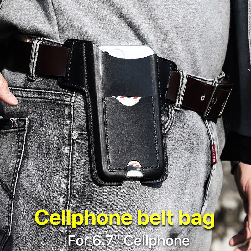 Funda de cuero para teléfono móvil versátil para colgar en la cintura