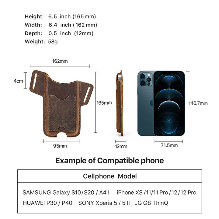 Funda de cuero para teléfono móvil versátil para colgar en la cintura