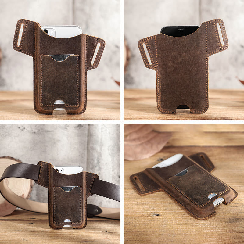 Funda de cuero para teléfono móvil versátil para colgar en la cintura