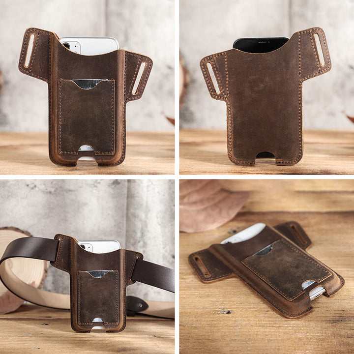 Funda de cuero para teléfono móvil versátil para colgar en la cintura