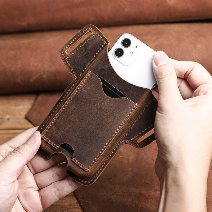 Funda de cuero para teléfono móvil versátil para colgar en la cintura