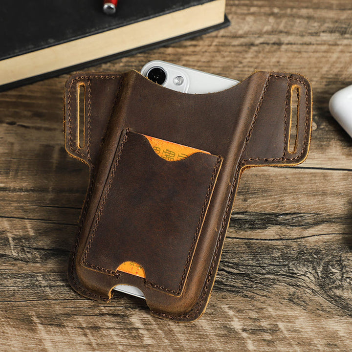 Funda de cuero para teléfono móvil versátil para colgar en la cintura