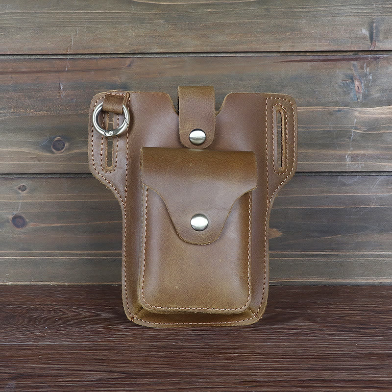 Riñonera de cuero con llavero para teléfono móvil estilo vintage