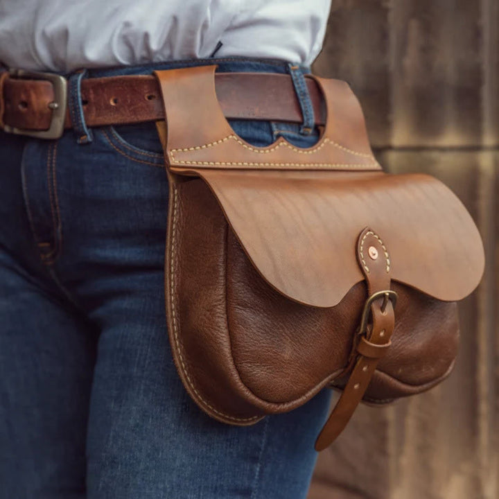 Bolso con cinturón de cuero resistente estilo vikingo con hebilla para colgar en la cintura