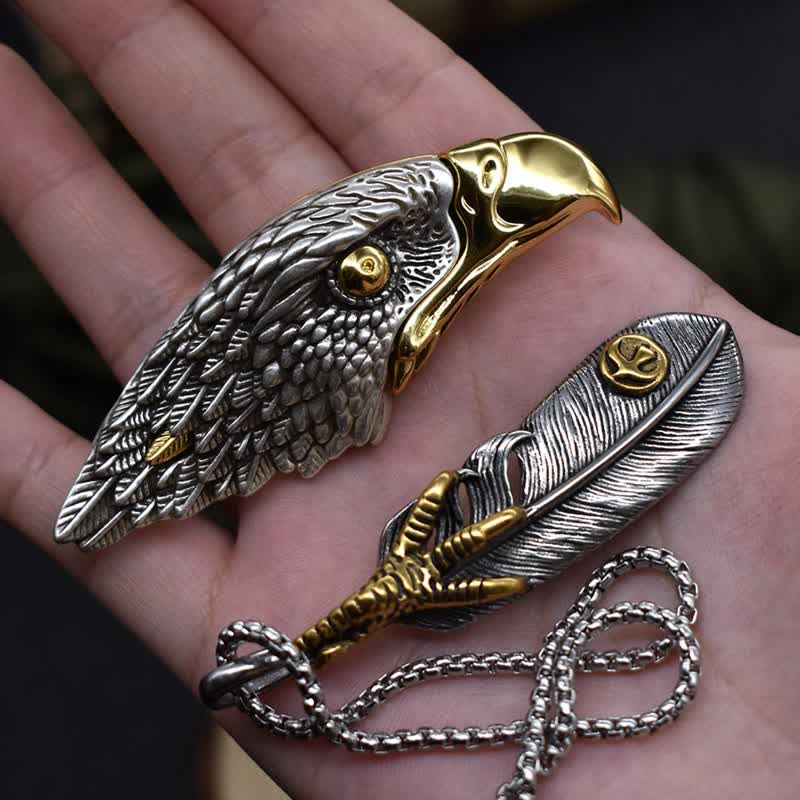 Collar con colgante de pluma y cuchillo oculto de águila calva - image 1