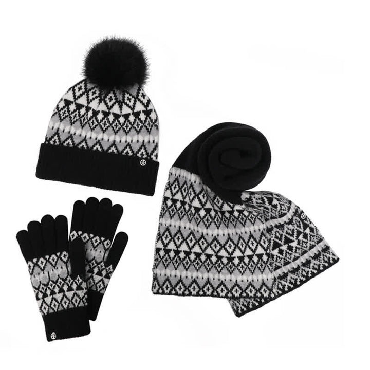 Conjunto de 3 guantes y bufanda de punto con estampado de diamantes unisex cómodos
