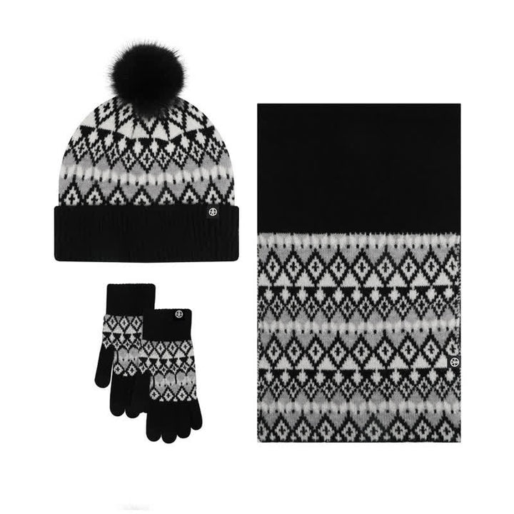 Conjunto de 3 guantes y bufanda de punto con estampado de diamantes unisex cómodos