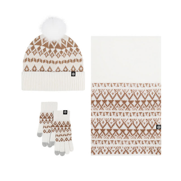 Conjunto de 3 guantes y bufanda de punto con estampado de diamantes unisex cómodos