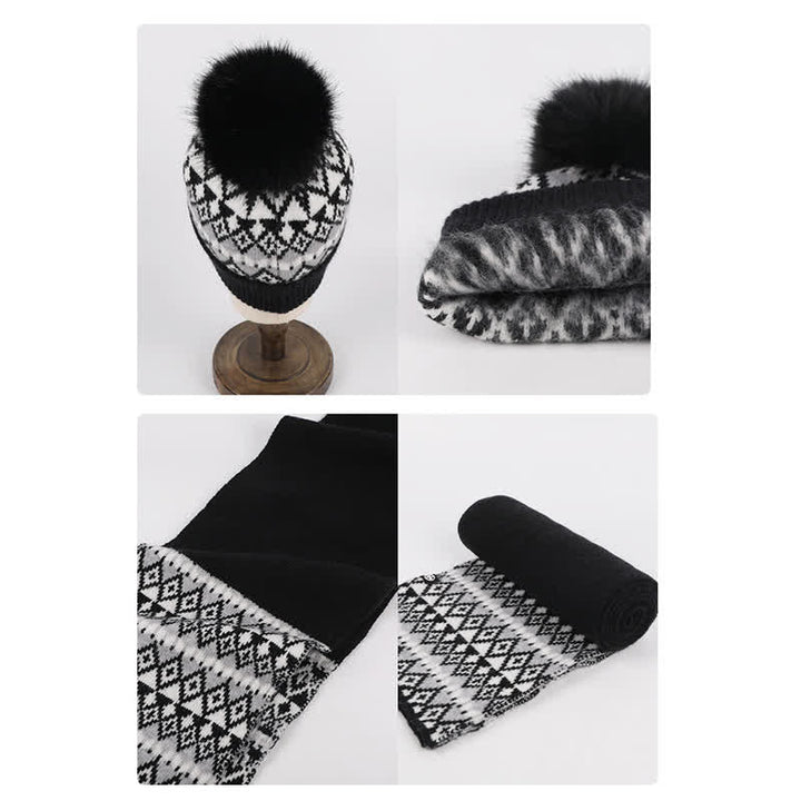 Conjunto de 3 guantes y bufanda de punto con estampado de diamantes unisex cómodos