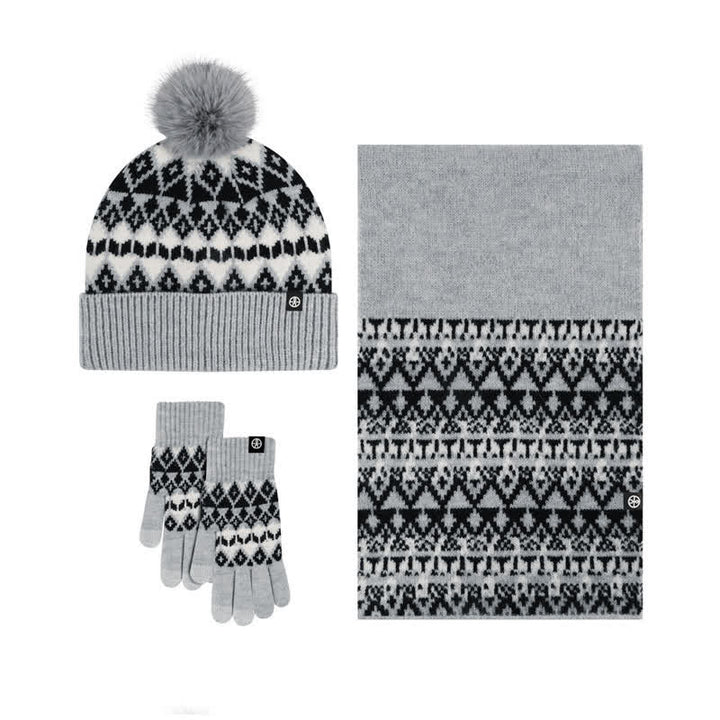 Conjunto de 3 guantes y bufanda de punto con estampado de diamantes unisex cómodos