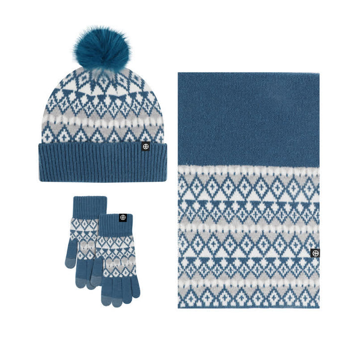 Conjunto de 3 guantes y bufanda de punto con estampado de diamantes unisex cómodos